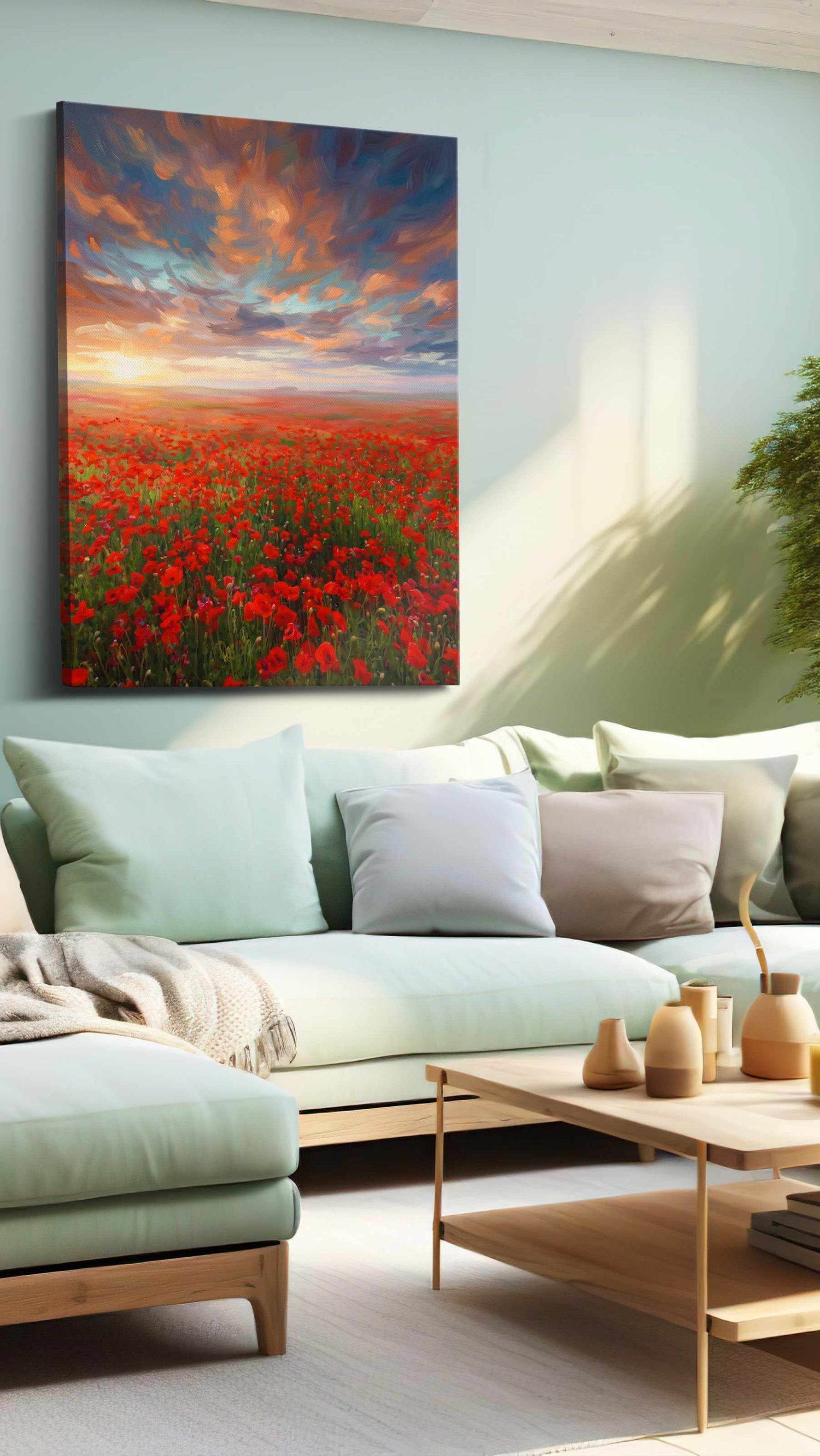 Ember Sky Poppy Reverie poppies canvas print, hanging on wall