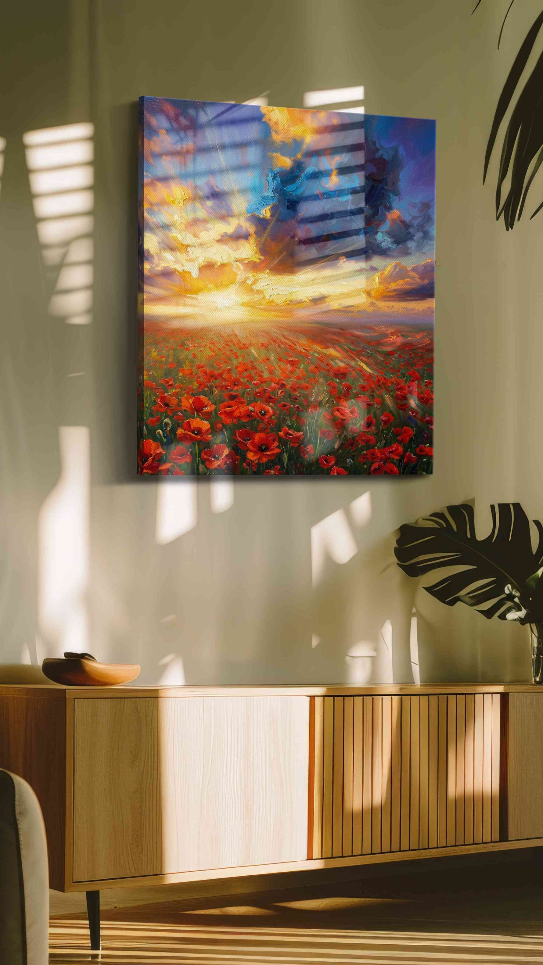 Emberlight Poppy Reverie poppies canvas print, on wall, lifestyle preview