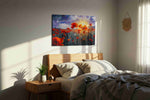 Embers Beneath the Storm poppies canvas print, displayed in a bedroom