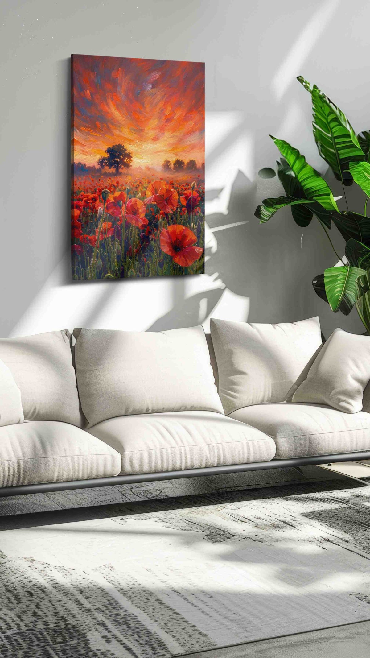 Emberwind Poppy Reverie poppies canvas print in a modern interior mockup