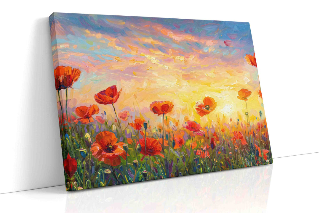 Poppies Beneath a Painted Dawn - Poppy Wall Art, Floral Canvas Print, Flower Decor
