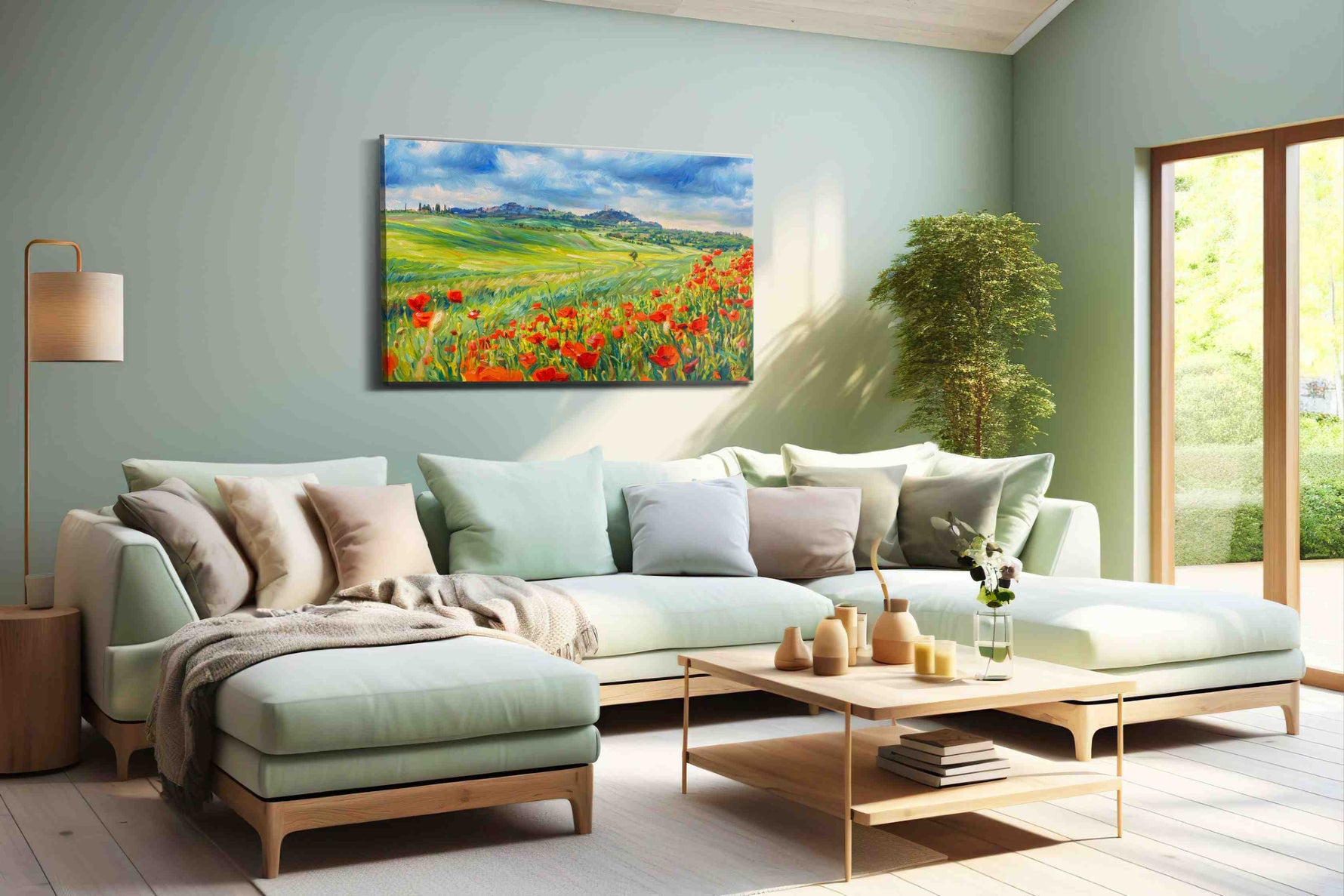 Poppies Beneath the Tuscan Storm poppies canvas print, hanging on wall