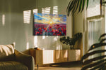 Solar Hymn in Poppies poppies canvas print in a contemporary interior mockup