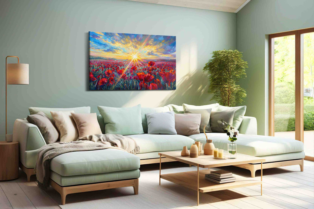 Solar Hymn in Poppies - Poppy Wall Art, Floral Canvas Print, Flower Decor