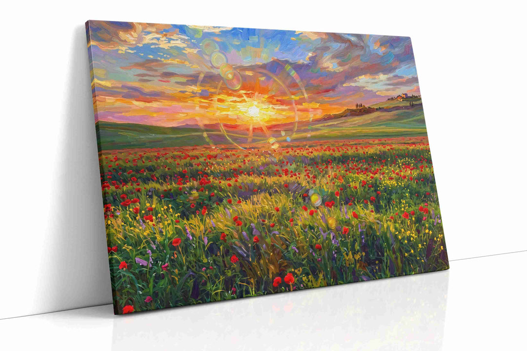 Solstice Over Poppy Vale - Poppy Wall Art, Floral Canvas Print, Flower Decor