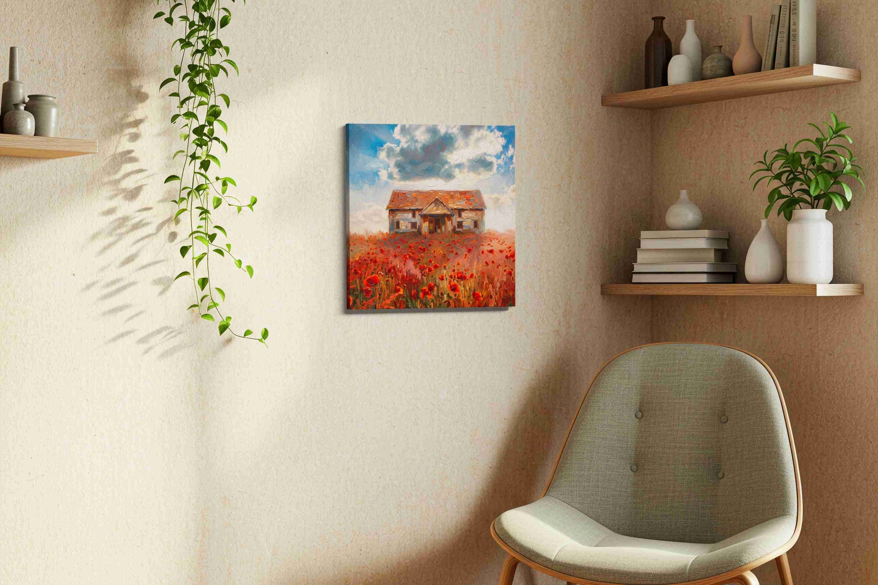 Stormlight Over Poppy House poppies canvas print, hanging on wall — view 2