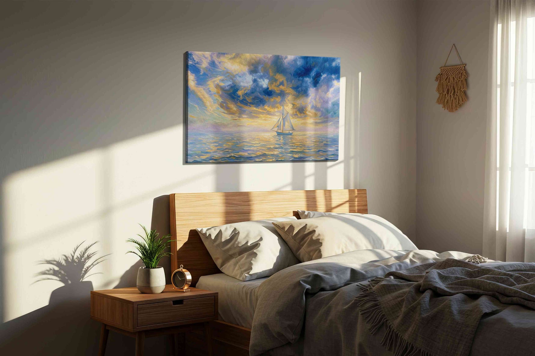 Celestial Tide Voyage sailing canvas print, displayed in a bedroom