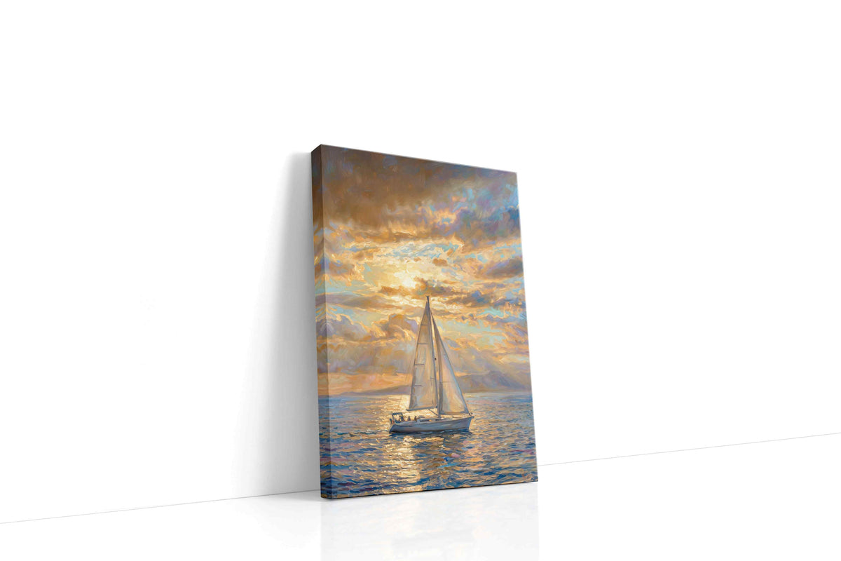 Gilded Passage at Dusk sailing canvas print, gallery-wrapped, ready to hang