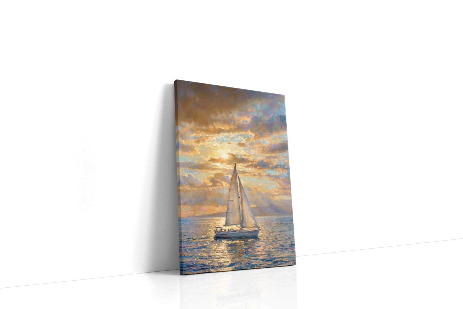 Gilded Passage at Dusk sailing canvas print gallery-wrapped portrait canvas studio shot