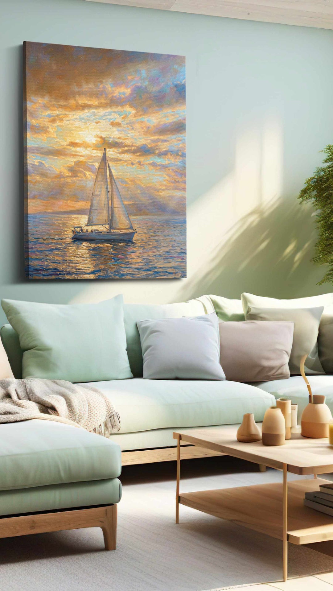 Gilded Passage at Dusk - Nautical Wall Art, Sailing Canvas Print, Maritime Decor