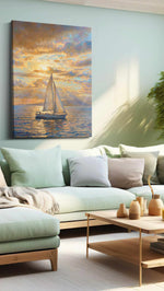 Gilded Passage at Dusk - Nautical Wall Art, Sailing Canvas Print, Maritime Decor
