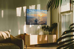Solstice Sail into Gold sailing canvas print, on wall, lifestyle preview
