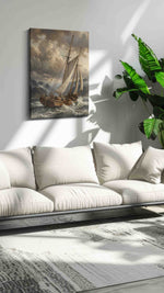 Tempest Over Silent Fjords sailing canvas print, on wall, lifestyle preview