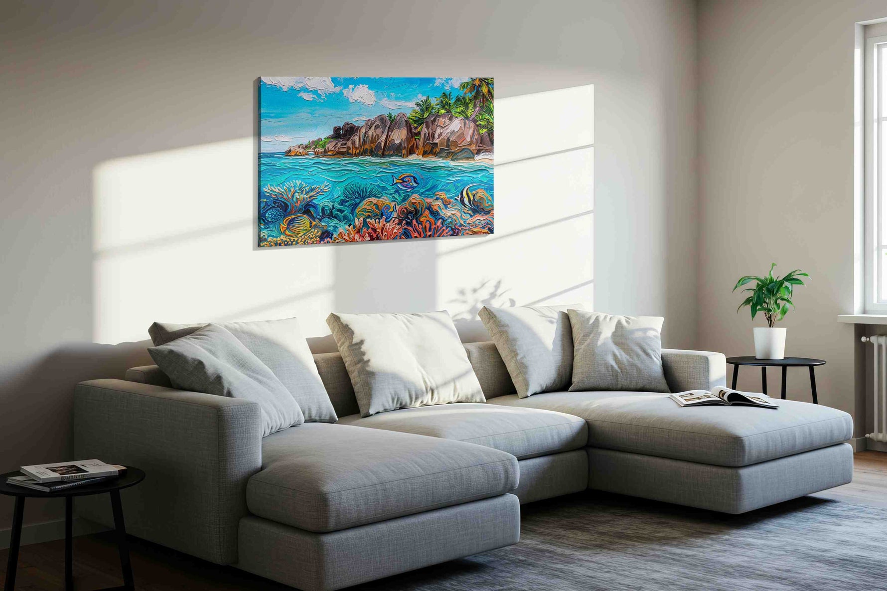 Coral Reverie at Granite Cove sealife canvas print, displayed in a living room