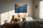 Sunlit Leviathan Reef sealife canvas print, displayed in a bedroom
