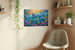 Sunlit Leviathan Reef sealife canvas print, displayed in a living room