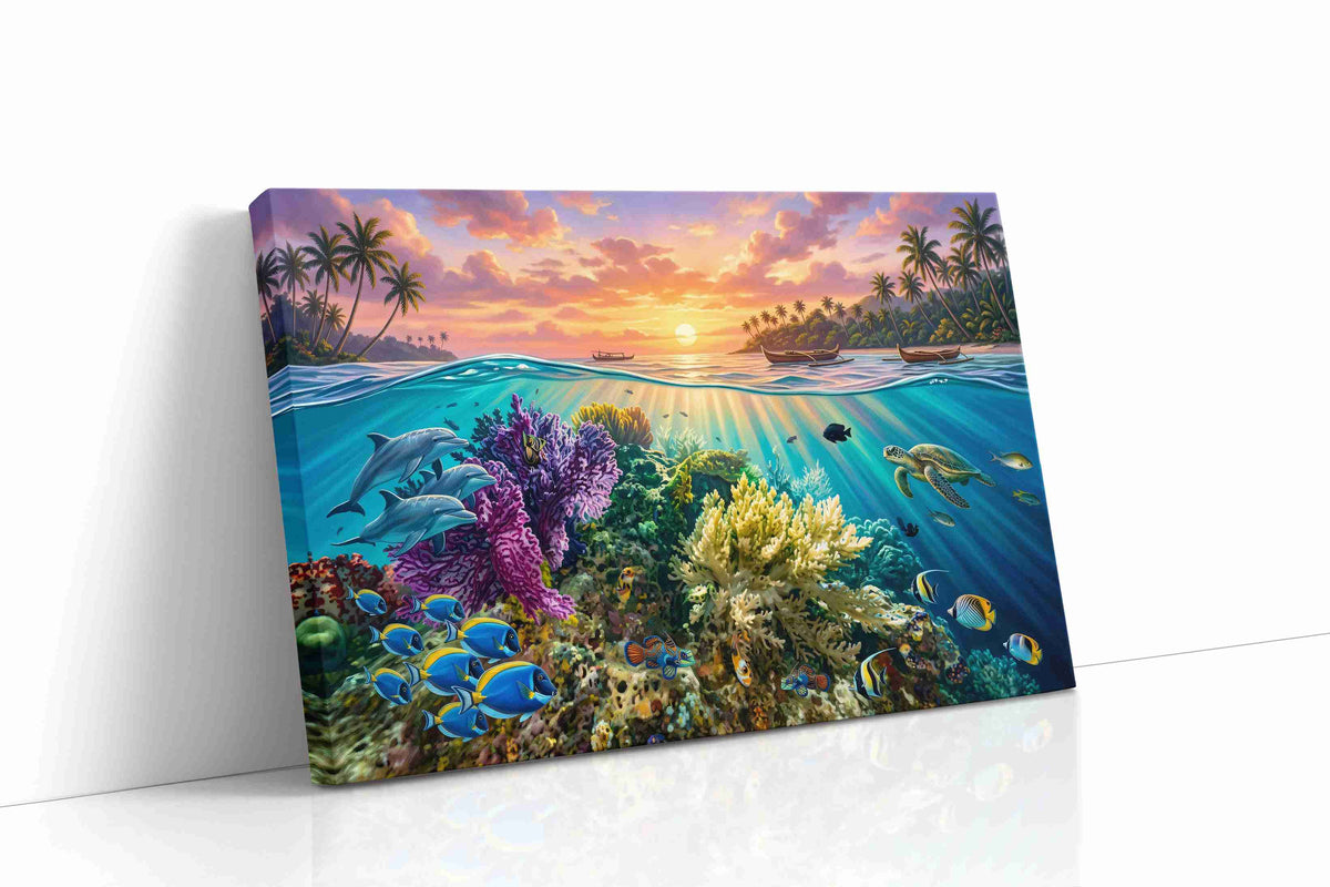 Sunlit Reef Reverie - Sea Life Wall Art, Marine Canvas Print, Ocean Animal Art
