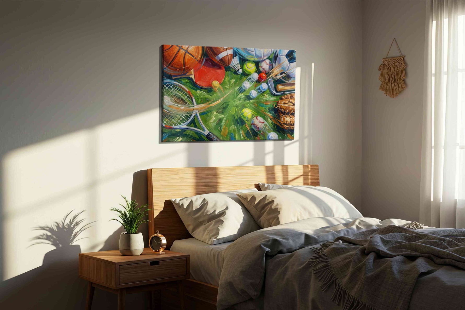 Game Day Kaleidoscope sports canvas print, displayed in a bedroom