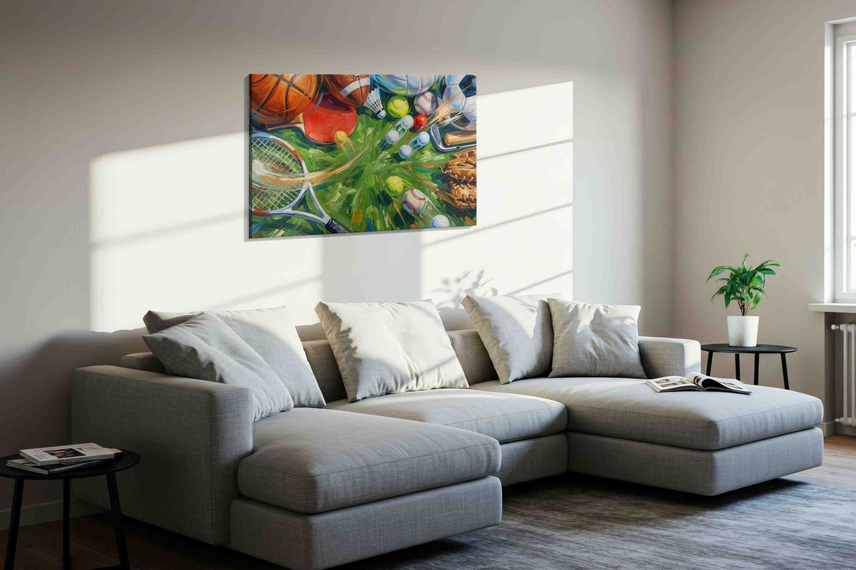 Game Day Kaleidoscope sports canvas print in a living room scene