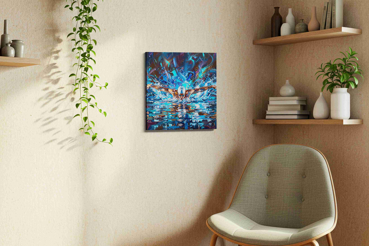 Midnight Surge Ascendant sports canvas print, displayed in a living room
