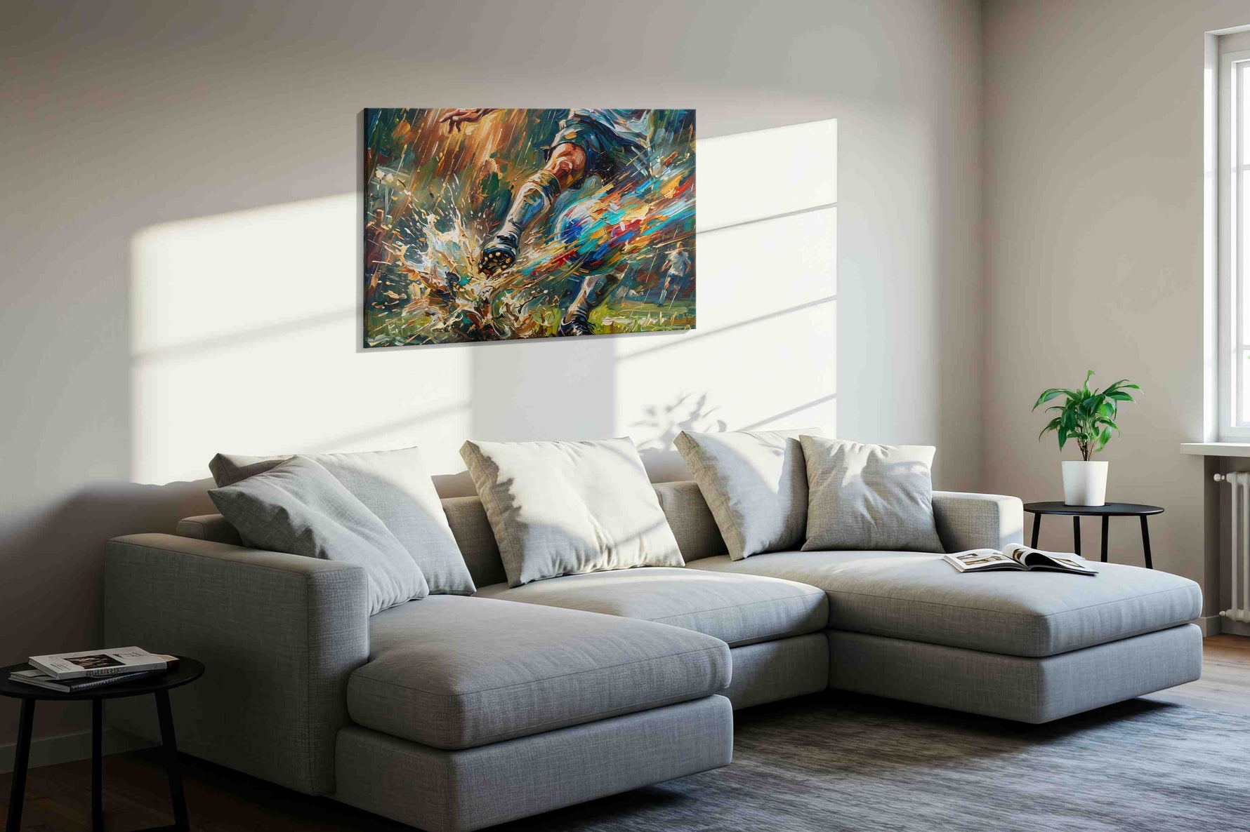 Tempest Through the Goalmouth sports canvas print, displayed in a living room