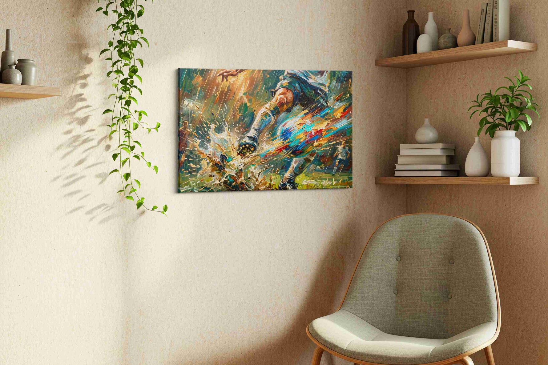 Tempest Through the Goalmouth sports canvas print, hanging on wall — view 2