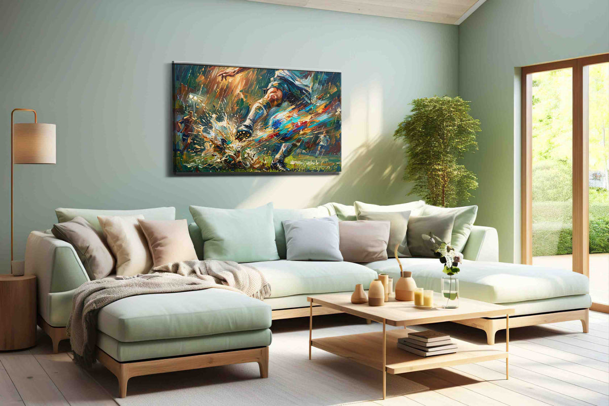 Tempest Through the Goalmouth sports canvas print, hanging on wall