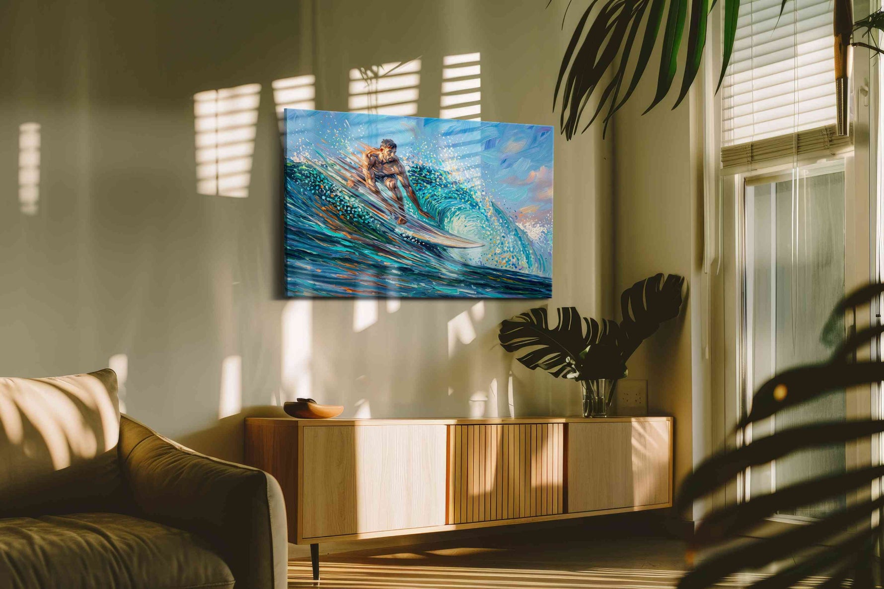 Turquoise Breaker Ascendant sports canvas print, hanging on wall