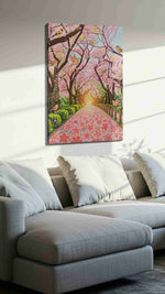 Birdsong Through Blossomlight spring canvas print, displayed in a living room