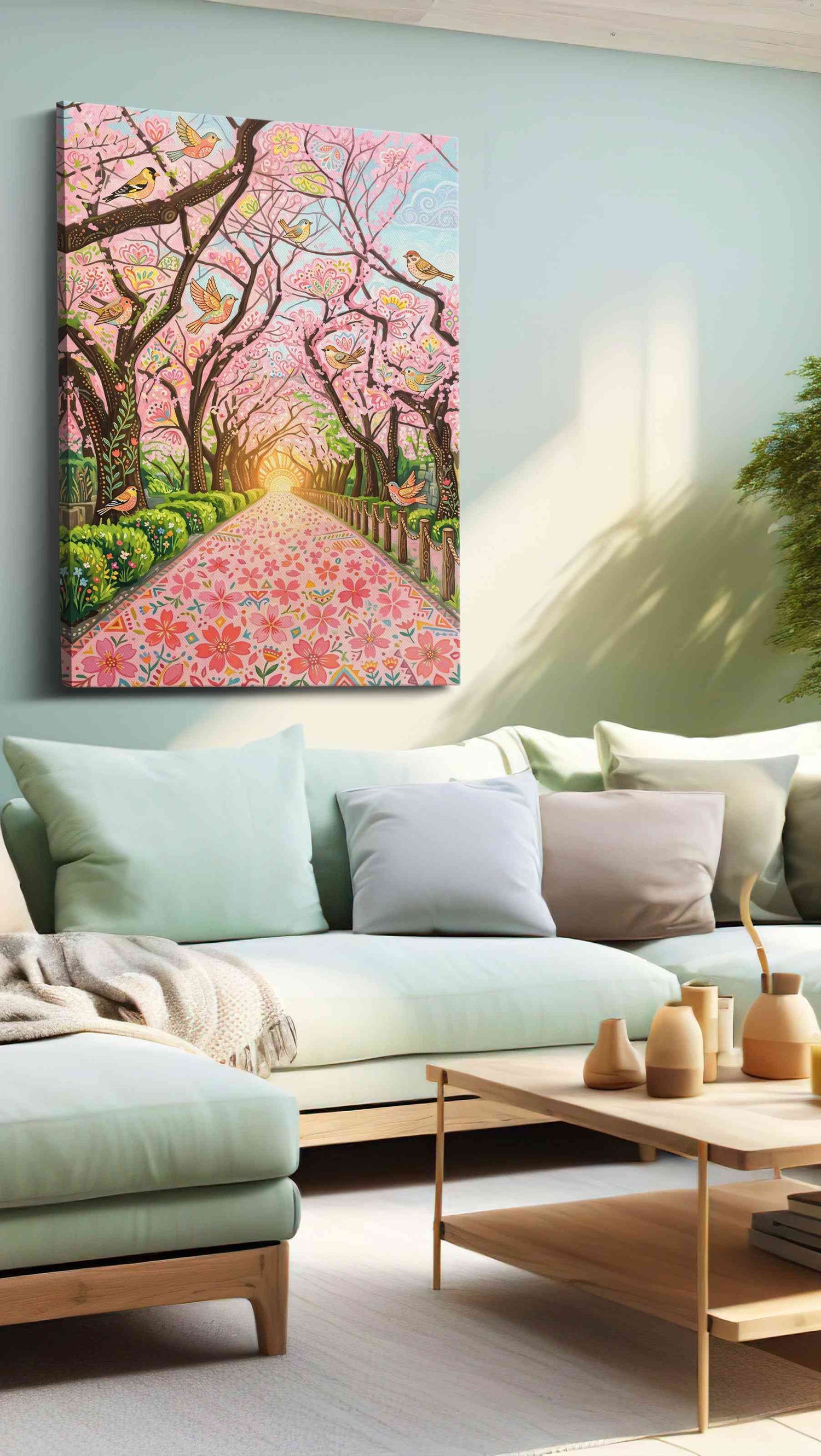 Birdsong Through Blossomlight - Spring Wall Art, Seasonal Canvas Print, Fresh Decor