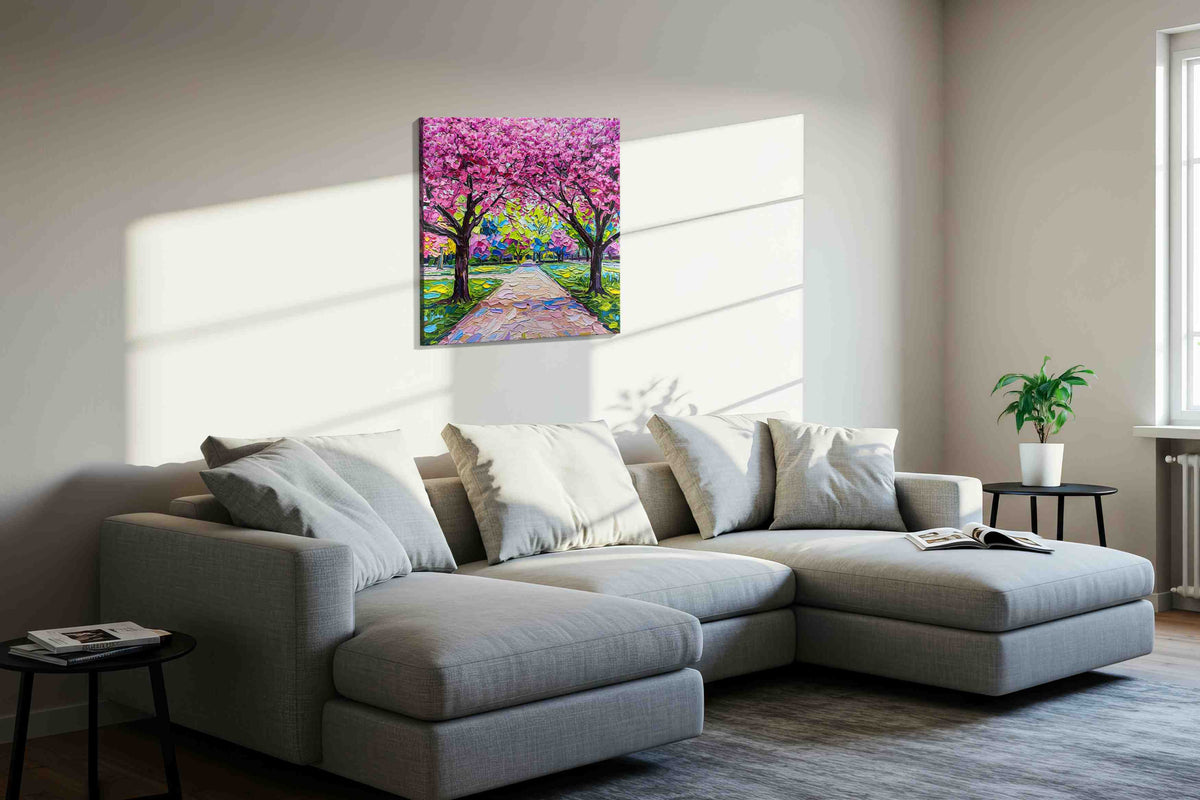 Blossom Canopy Reverie spring canvas print, displayed in a living room