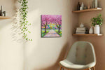 Blossom Canopy Reverie spring canvas print styled in a living room