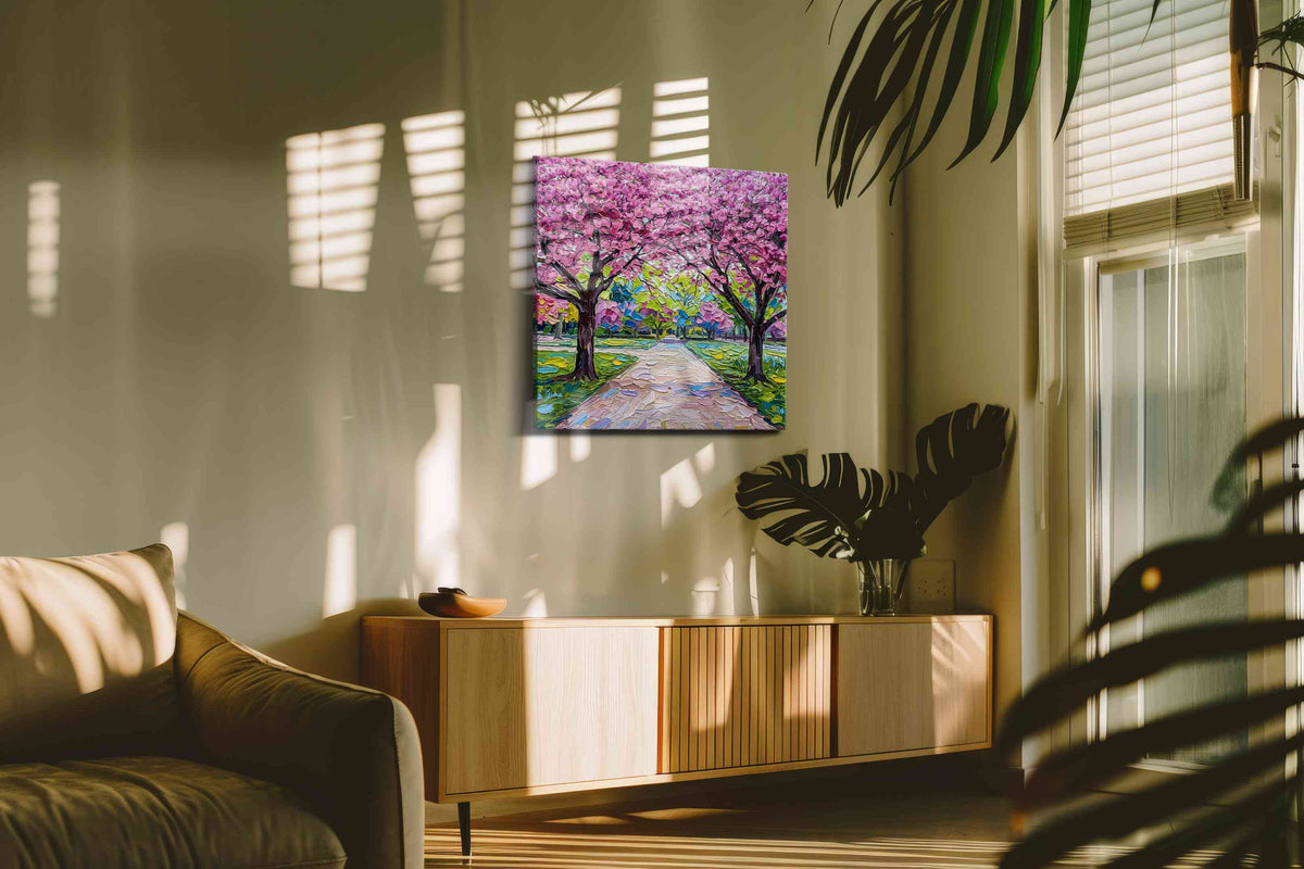 Blossom Canopy Reverie spring canvas print, on wall, lifestyle preview