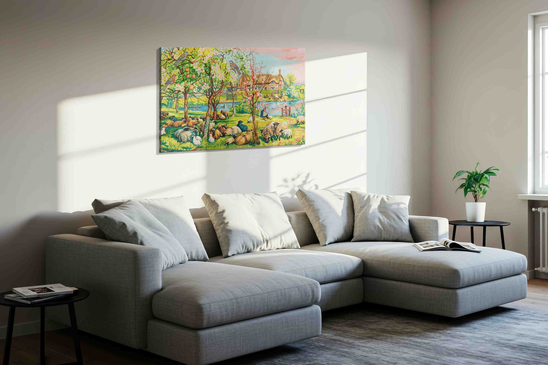 Blossom Pastures at Dawn spring canvas print in a living room scene
