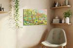Blossom Pastures at Dawn spring canvas print, displayed in a living room