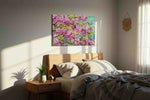 Blossoms Beneath Blue Wind spring canvas print, displayed in a bedroom