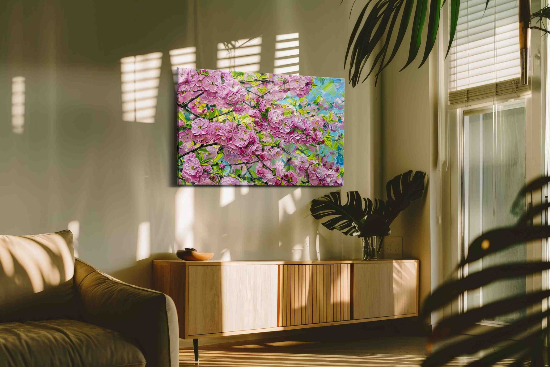 Blossoms Beneath Blue Wind spring canvas print, hanging on wall
