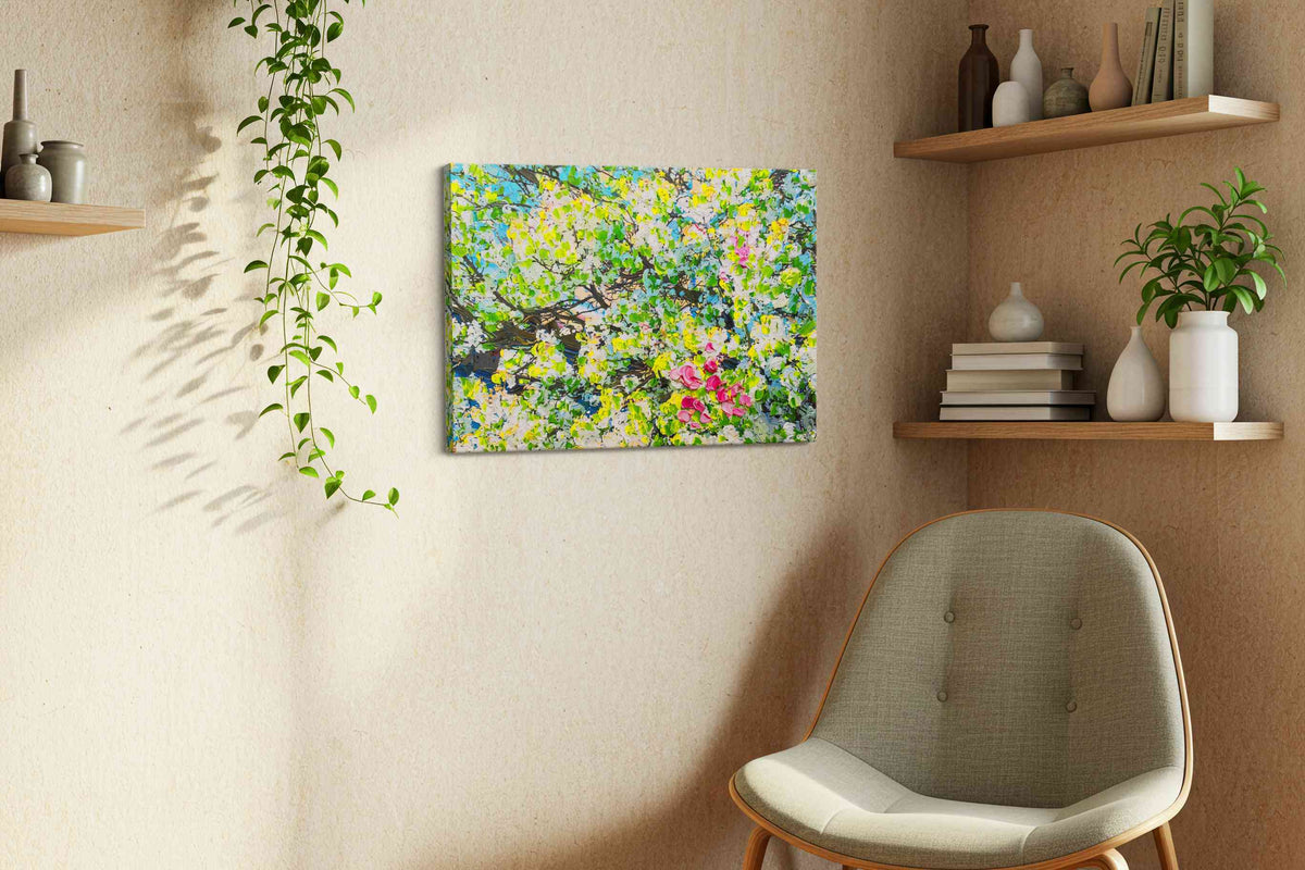 Blush in the Blossom Canopy - Spring Wall Art, Seasonal Canvas Print, Fresh Decor