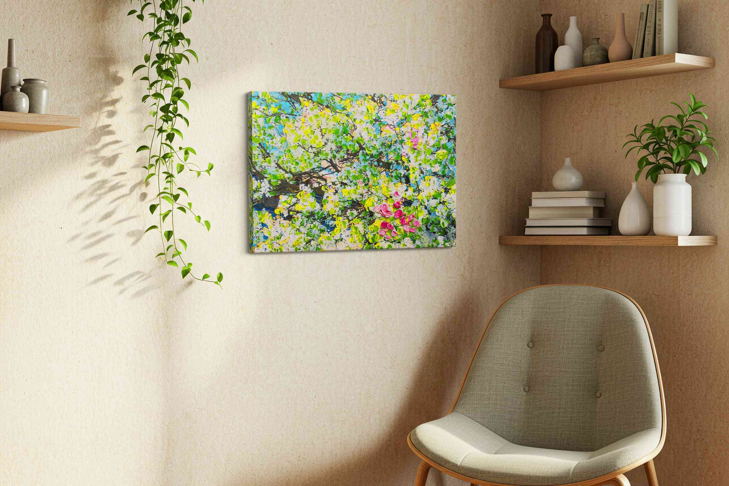 Blush in the Blossom Canopy - Spring Wall Art, Seasonal Canvas Print, Fresh Decor