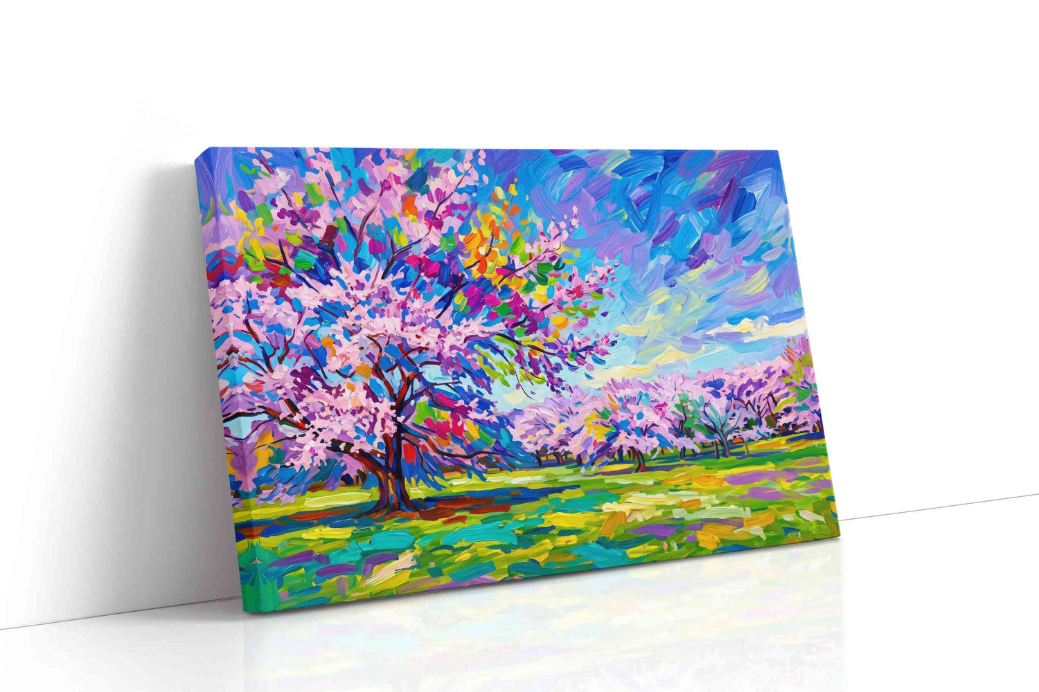 Orchard Beneath Cobalt Skies spring canvas print, gallery-wrapped, ready to hang