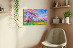 Orchard Beneath Cobalt Skies spring canvas print, hanging on wall