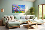 Orchard Beneath Cobalt Skies spring canvas print shown in a wall scene