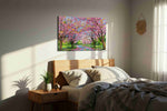 Petal Drift Promenade spring canvas print, displayed in a bedroom