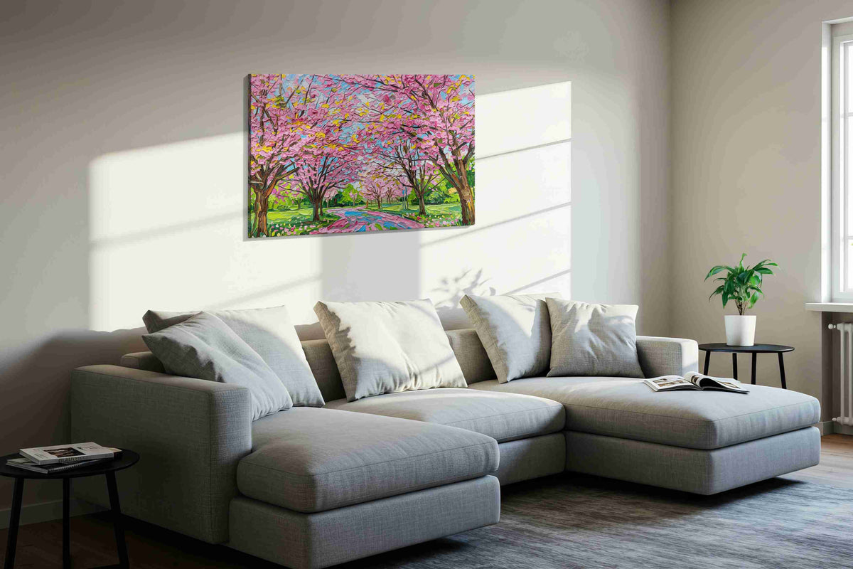 Petal Drift Promenade spring canvas print in a living room scene