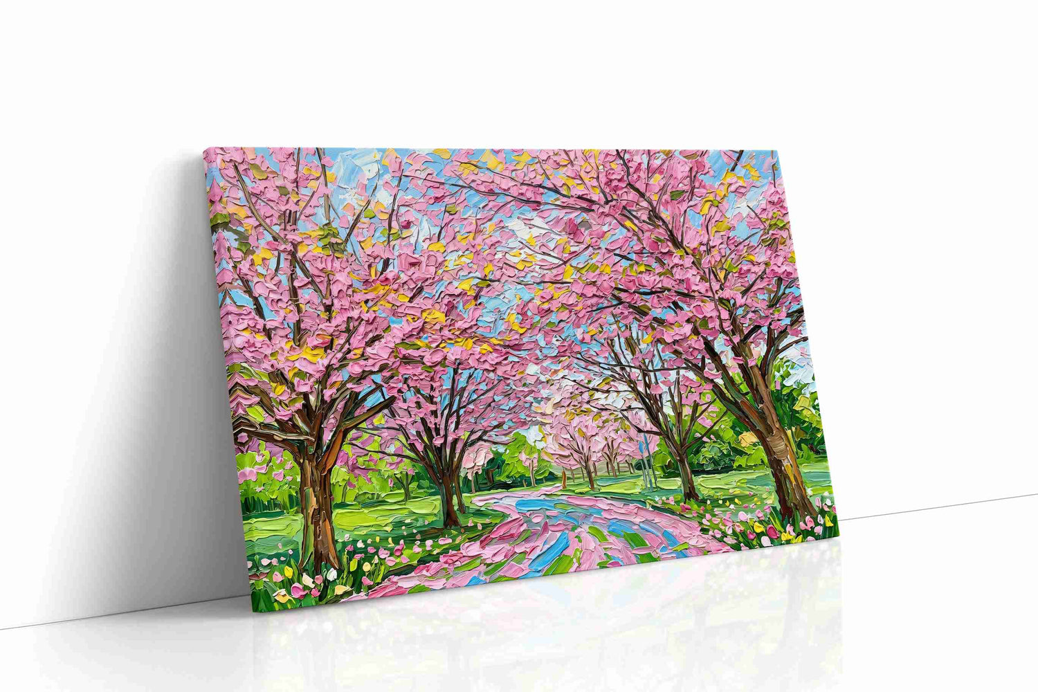 Petal Drift Promenade spring canvas print, gallery-wrapped, ready to hang