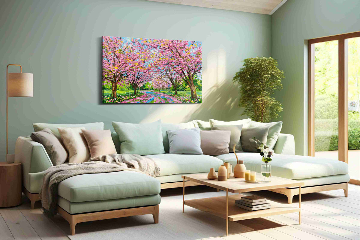 Petal Drift Promenade spring canvas print, hanging on wall