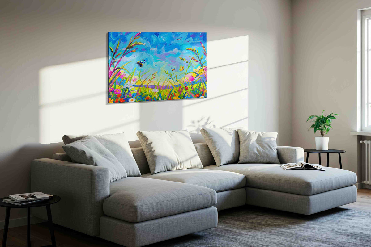 Skydance in Bloom spring canvas print in a living room scene