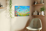 Skydance in Bloom spring canvas print, displayed in a living room