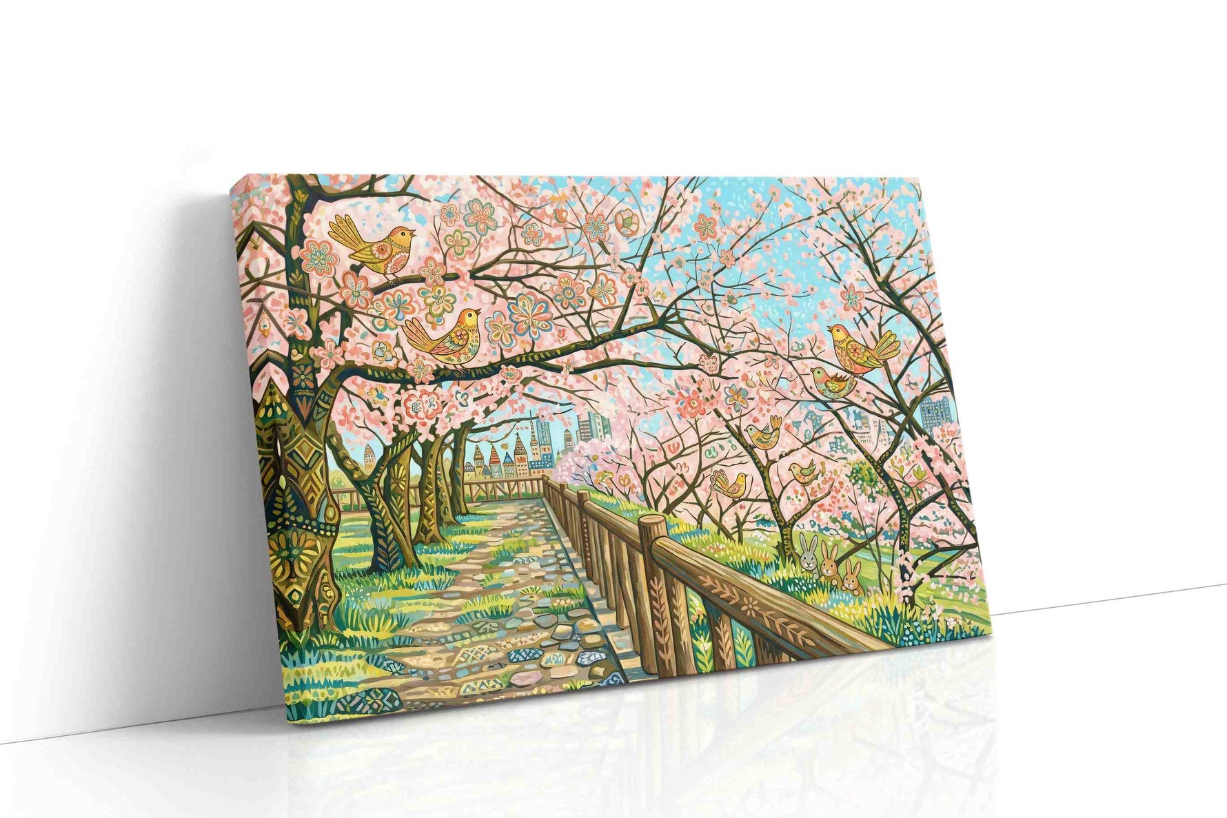Songbirds in Blossom Drift spring canvas print gallery-wrapped landscape canvas studio shot