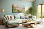 Songbirds in Blossom Drift spring canvas print shown in a wall scene